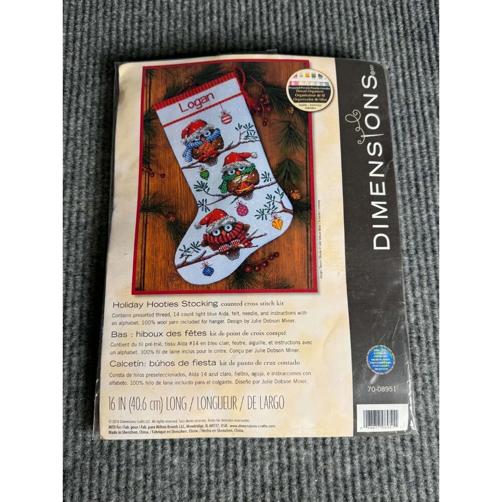 Dimensions "Holiday Hooties" Stocking Counted Cross Stitch Kit 70-08951 NOS